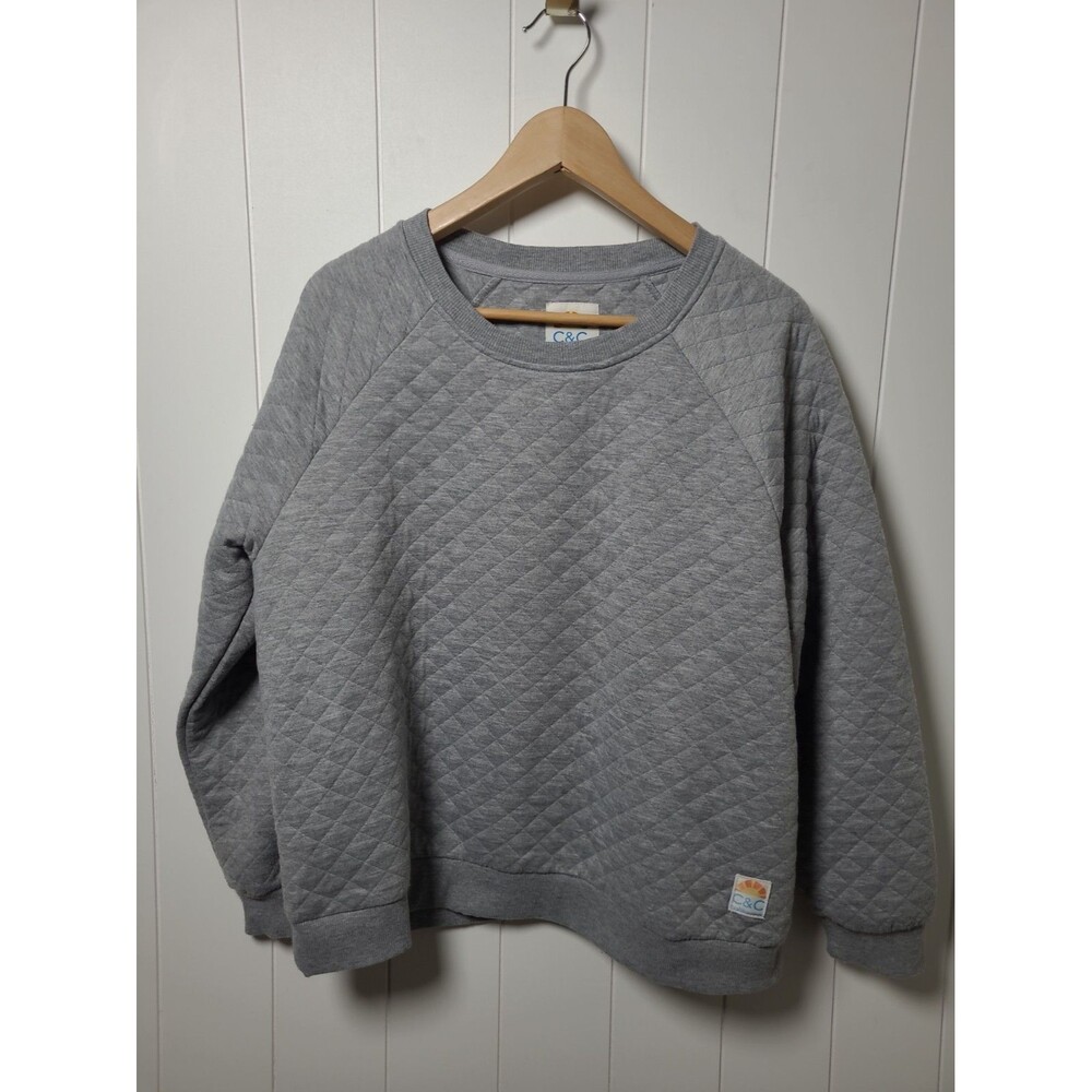 C&C California Women's Quilted Sweatshirt Long Sleeve Gray XL Fall Casual